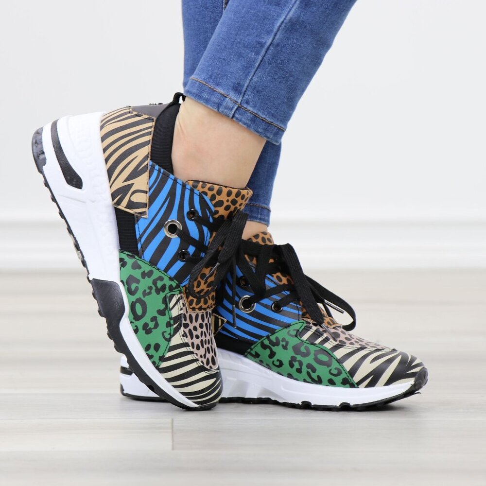 Animal Print Fashion Comfort Wedge Heel Sneakers Shoes - Picture 7 of 13